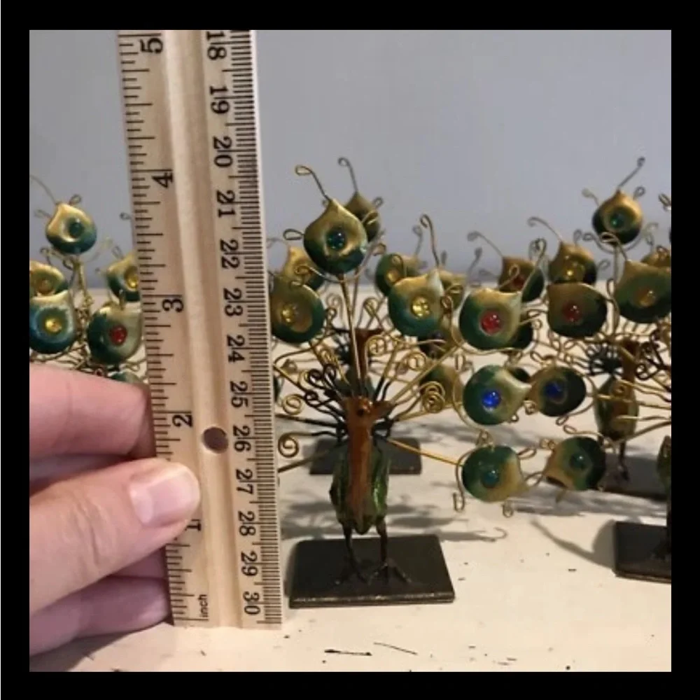 Vintage Pier 1 Imports Decorative Brass Wire Peacock Place Card Holder Figurines